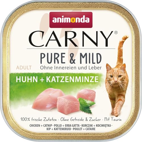 animonda Carny Adult Pure Mild Huhn Katzenminze 32 x 100 g Nassfutter für sensible Katzen Katzenfutter ohne Getreide und Zucker leicht verdauliches Katzennassfutter mit Huhn