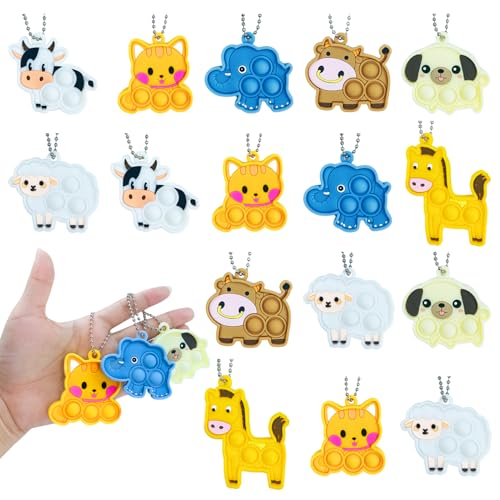 Yeefunjoy 16 Stück Mini Squeeze Pop Bubble Fidget Spielzeug Tiere Pop-Schlüsselanhänge Silikon Spielzeug Kinder Erwachsene Anti-Angst Stress Reliever Poppet Bubble Mitgebsel Kindergeburtstag