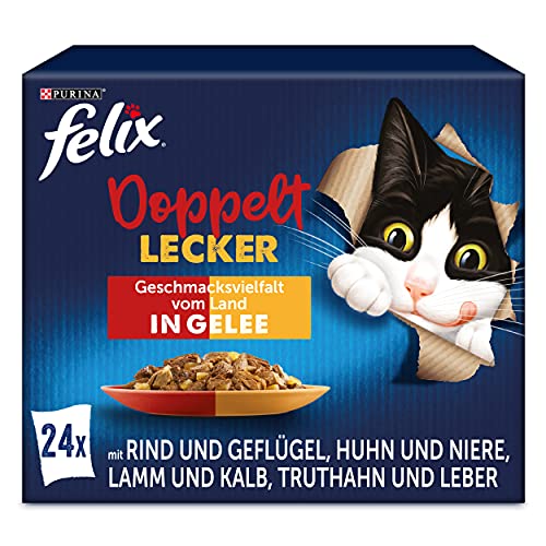 PURINA FELIX So gut wie es aussieht Doppelt Lecker in Gelee Geschmacksvielfalt vom Land Katzennassfutter Portionsbeutel 24x85g