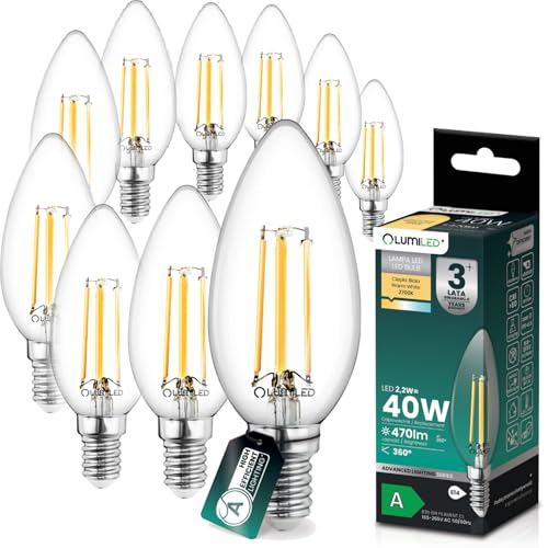 Lumiled LED Lampe Ultraeffizient B35 E14 Energieklasse A 2.2W 470lm ersetzt 40W 2700K Warmweiß Kerzenlampe Filament Klar Glas 360 Abstrahlwinkel Nicht Dimmbar 10er Set