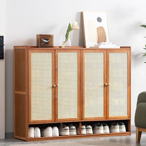 Bambus-Schuhregal hoher Holz-Schuhschrank platzsparend für Eingangsbereich Flur Wohnzimmer großes Fassungsvermögen 120 x 32 x 93 cm