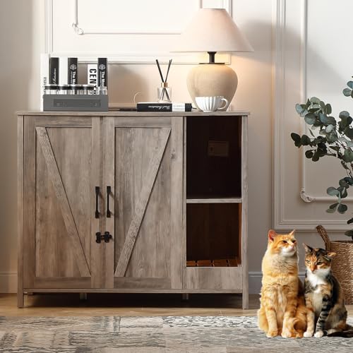 FOREST GRAVITY Katzenschrank Katzentoilette Groß Katzenklo Schrank Large Cat Litter Robot Box Furniture Modern 105 68 89 cm Katzenhaus mit Tür und Separater Trennwand Grau