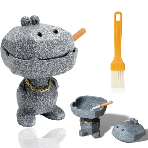 Aschenbecher Für Draussen Aschenbecher Mit Deckel Lustig Windaschenbecher Harz Mit Bürste Standaschenbecher für Draussen Garten Schreibtisch Büro Wohnzimmer Bar Krokodil