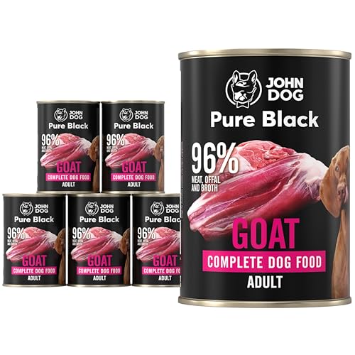 JOHN DOG Hundenassfutter Pure Black Ziege - Premium Getreidefreies Hundefutter mit 96% Fleisch - Monoprotein Nassfutter für ausgewachsene Hunde 6 x 400g