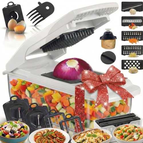 Gemüseschneider 22 in 1 Mandoline Zwiebelzerkleinerer Kartoffelschneider Gurkenhobel Zwiebelhacker Spiralschneider Multischneider Küchen Gadgets Nicer Dicer Salad Chopper THE NINA