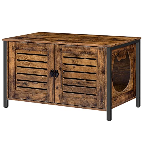 HOOBRO Katzenklo Schrank Katzenschrank für Katzentoilette Katzenhaus Katzen-Möbel mit Lamellentür Haustierbox mit 4 Eisenfüßen 80 x 45 x 50 5 cm Vintagebraun EBF06MW01