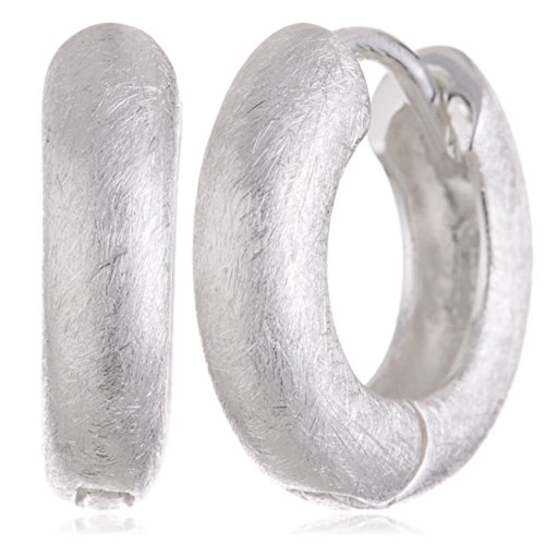 Vinani Damen Ohrringe 925 Silber - Klapp-Creolen rund gebürstet - aus 925 Sterling Silber für Frauen - CRG