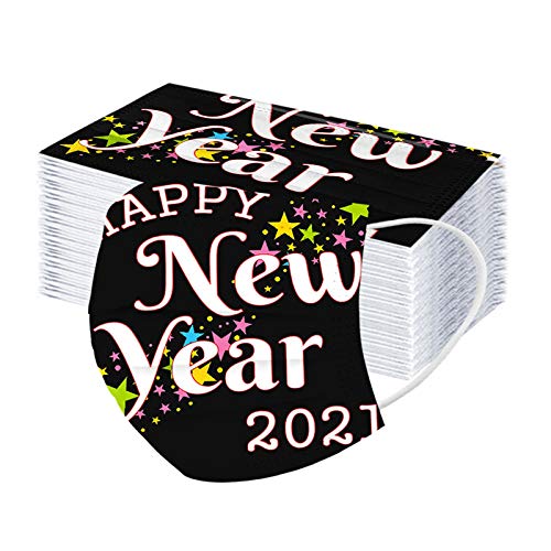 Pitashe 10 Stücke Herren Damen 2021 Happy New Year Weihnachten Motiv Einweg Nasenschutz Stoff Lustige Atmungsaktive Multifunktional Staubschutz Nasen Mundschutz Bandana Halstuch