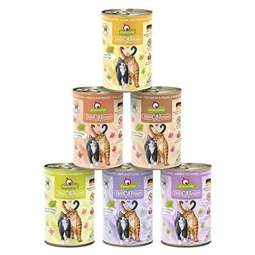 GranataPet Delicatessen Multipack ohne Fisch 6 x 400g Nassfutter für Katzen im Probierpaket Alleinfuttermittel ohne Getreide Katzenfutter mit hohem Fleischanteil hochwertigen Ölen
