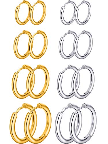 8 Paare Knorpel Creolen Ohrringe Edelstahl Kleine Creolen Nasen Lippen Ringe für Damen 8 mm 10 mm 12 mm 14 mm Stahl Farbe Gold