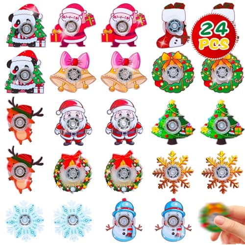 WONFELIE 24 Stück Weihnachts-Fidget-Spinner-Set Weihnachtsspielzeug zum Stressabbau und zur Linderung von Angstzuständen Ideal als Schulgeschenk und Mitbringsel für Partys