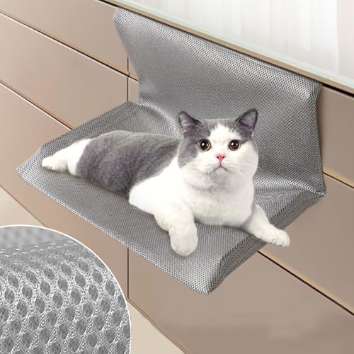 Katzen Hängematte Fenster Fensterplätze für Katzen Katzenbett mit Abnehmbares Netzgewebe Katzen fensterliege mit Haken Verstärkte Katzenhängematte Saugnäpfe bis zu 18kg 46x32x25 cm Grau L