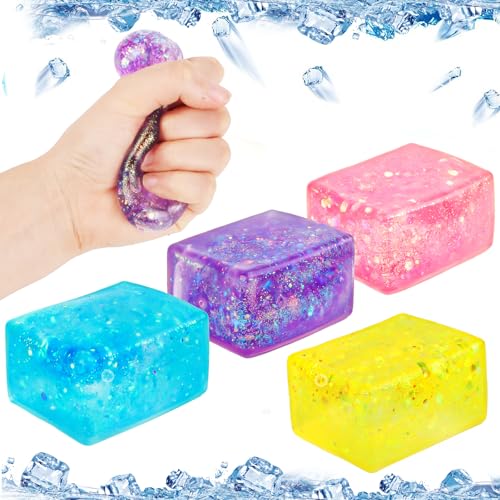 Stressballs für Kinder und Erwachsene Cube Anti Stress Spielzeug Eiswürfel-Fidget Toys Lindern Sie die Ermüdung der Finger für ADHS Angst abbauen und Beruhigung 4 Stuck