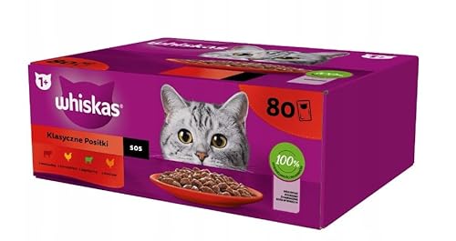 Whiskas Adult 1 Katzennassfutter Klassische Auswahl in Sauce 80x85g Mega Pack Hochwertiges Nassfutter für ausgewachsene Katzen