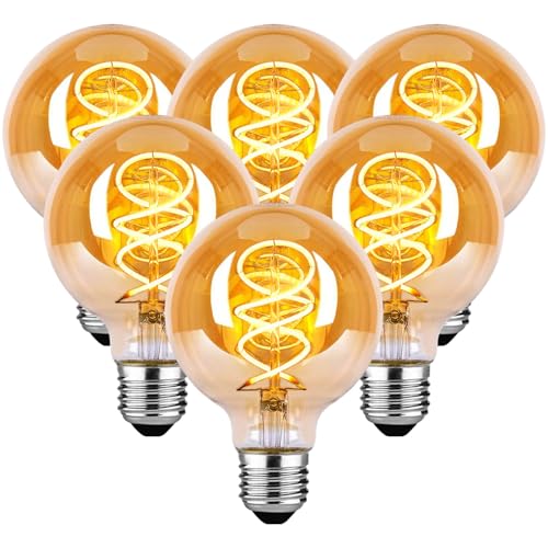 HUSTUNG Edison Vintage Glühbirne E27 E27 LED Vintage Dimmbar 4W G80 Warmweiss 2700K Retro Glühbirne Edison LED Lampe Ideal für Nostalgie und Retro Beleuchtung - Bernstein Glas - 6 Stück
