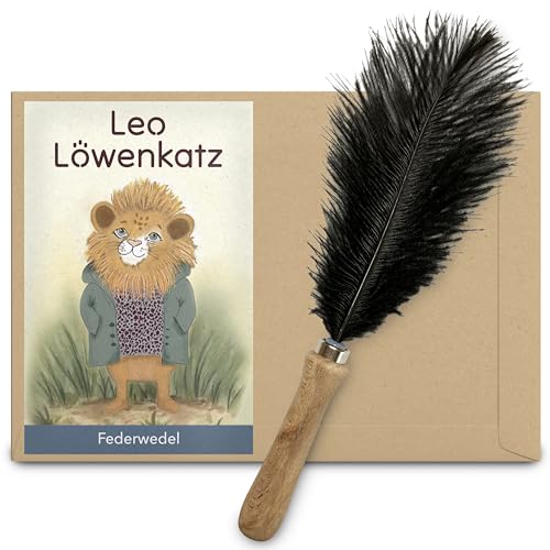 LEO LÖWENKATZ Federwedel echter Straußenfeder Holzgriff. Rein natürliches nachhaltiges Feder
