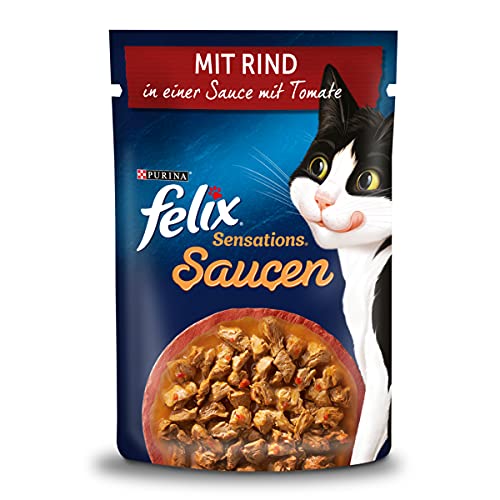 FELIX Sensations Saucen Katzenfutter nass mit Rind in einer Sauce mit Tomaten 26er Pack 26 x 85g