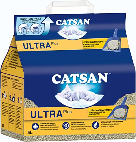 CATSAN Ultra Plus Katzenstreu aus feinen natürlichen Tonkörnchen 1 x 5 Liter