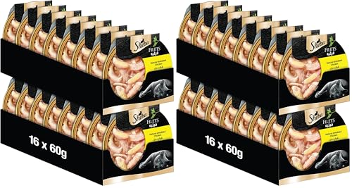SHEBA Schale Nassfutter für Katzen Filets Natürliches Huhn 16 x 60g Packung mit 2