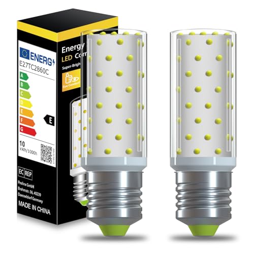 XIMNCHNI E27 LED Lampe 12W Entspricht zu 100W-130W Halogen Kaltweiß 6000K 1200LM E27 LED Mais Glühbirne Nicht dimmbar Edisongewinde und Energiesparlampen 2er Set