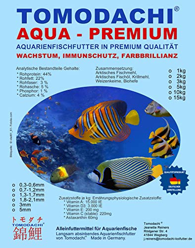 Tomodachi Aquarienfischfutter Zierfischfutter Malawi Diskus Guppy Gute Futterverwertung minimale Wasserbelastung Astaxanthin Farbe und Immunschutz Aquarienfutter 1 8-2 1 mm 5kg