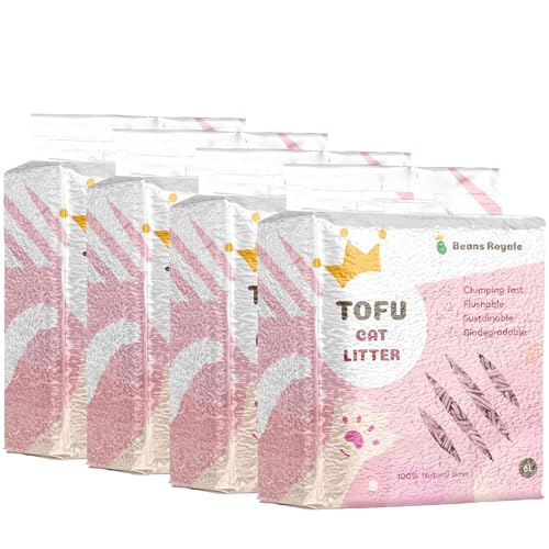 Beans Royale Tofu Katzenstreu klumpendes Kätzchenstreu spülbar Erbsfaser staubfrei geruchskontrollierend geringe Spurung Peach 4 Packs