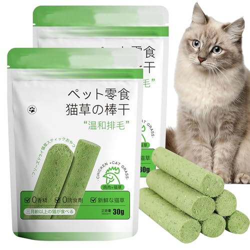 60g Katzengras Sticks 12 Stück Katzengras Snacks Gefriergetrocknet Snacks für Katzen Beißstäbe Aus Katzengras Katzen Sticks Katzengras Fertig Gewachsen für Zahnpflege Haarknäuel Entfernen