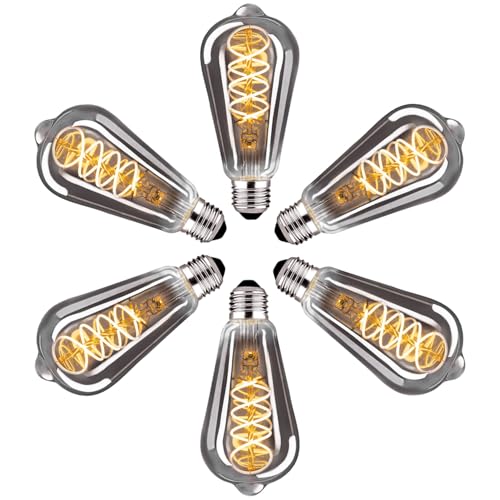 Edison Vintage Glühbirne E27 E27 LED Vintage Dimmbar 4W Warmweiss Filament Lampe Retro Glühbirne LED Birne Ideal für Dekorative Nostalgie und Retro Beleuchtung Rauchgrau Glas- 6 Stück ST64YHS