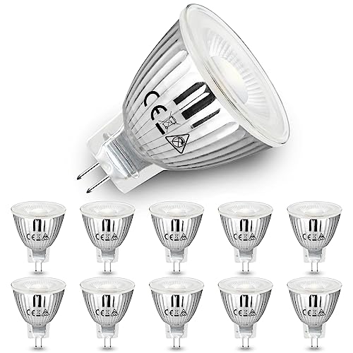 Allesgute GU4 MR11 LED Lampen 12V Warmweiss 5W ersetzt 45W Halogen Glühlampe GU4 LED Leuchtmittel 400lm Spot Licht 35mm Durchmesser klein Birne 12V AC DC Strahler 38 Grad 10er Pack