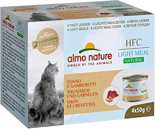 Almo Nature HFC Natural Light Meal Katzenfutter für ausgewachsene Katzen- Thunfisch und Garnelen 50 g x 4 stück 200 g