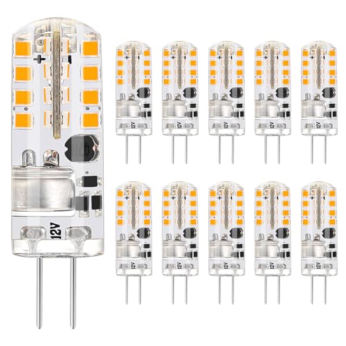 G4 LED Lampen 12V AC DC Nicht Dimmbar 180LM Warmweiß 2700K Glühbirnen Energie Sparen LED Leuchtmittel Kein Flackern 1.6W Ersetzt 16W Halogenlampen 360 Abstrahlwinkel für Dunstabzugshauben 10er pack