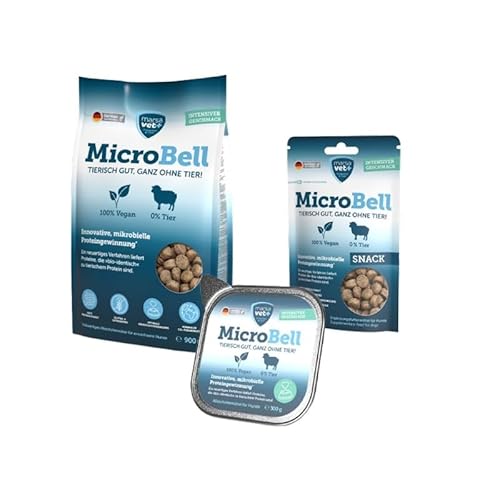 Marsavet MicroBell veganes Hundefutter-Set mit mikrobiellem Protein Trockenfutter für Hunde 900 g gesunde Hundesnacks 100 g und veganes Nassfutter für Hunde 300 g. Hypoallergen getreidefrei