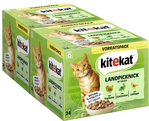 KITEKAT Portionsbeutel Multipack Vorratspack Landpicknick in Sauce 2x24x85g Katzenfutter Nassfutter