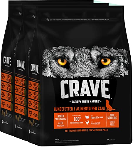 CRAVE Premium Trockenfutter mit Truthahn Huhn für erwachsene Hunde Getreidefreies Adult Hundefutter mit hohem Proteingehalt Beutel 3 x 2 8 kg