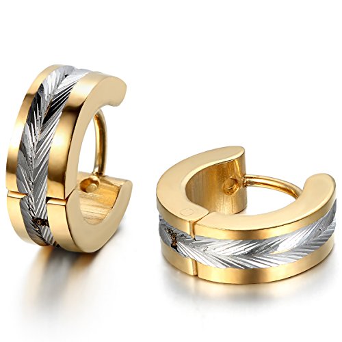 JewelryWe Schmuck Herren Ohrringe Edelstahl Glänzend Poliert Creolen Ohrstecker Gold Silber