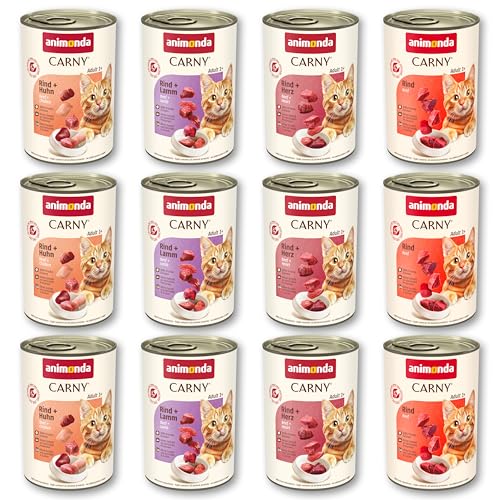 animonda Carny Adult Herzhafte Variation 12x 400g Katzennassfutter für ausgewachsene Nassfutter mit 100 % frischen fleischlichen Zutaten Katzenfutter ohne Getreide und Zucker