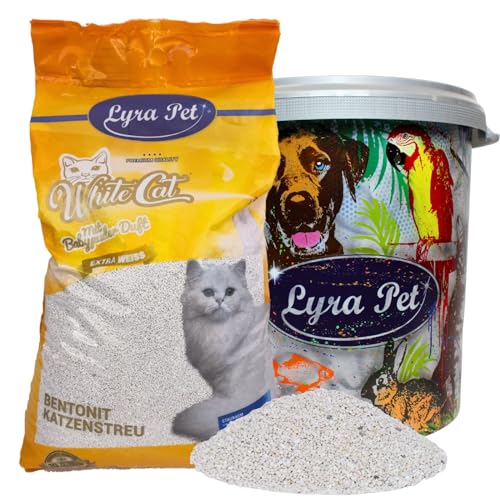 Lyra Pet 15 Liter White Cat Katzenstreu 30 L Tonne Mit Babypuder Duft Feines Klumpstreu 350% Saugkraft Naturprodukt aus Bentonit Saubere Wohnung Neutralisiert Gerüche Staubarm