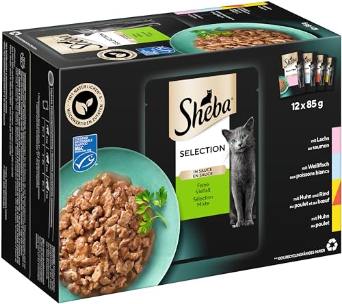  Selection Katzennassfutter Feine Vielfalt MSC Hochwertiges Feuchtfutter 48 Portionsbeuteln für Katzenfutter 4er Pack 4x 12 Portionsbeutel 85g