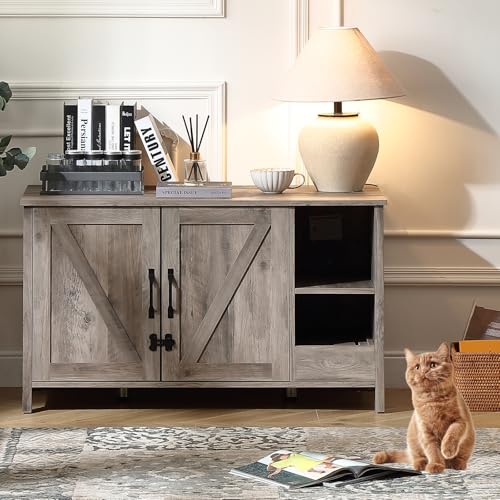 FOREST GRAVITY Katzenschrank Katzentoilette Groß Katzenklo Schrank Middle Cat Litter Box Furniture Modern 105 50 60 cm Katzenhaus mit Tür und Separater Trennwand Grau