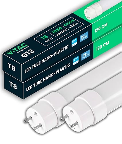 V-TAC 2x LED Röhre 120 CM - T8 - G13-Fassung 18W - 1850 Lumen - Samsung Chip - LED-Röhren für Decke Wand Garage Geschäft - T8 Lampe- Ersatz für Neonröhren - Licht 4000K Neutralweiß