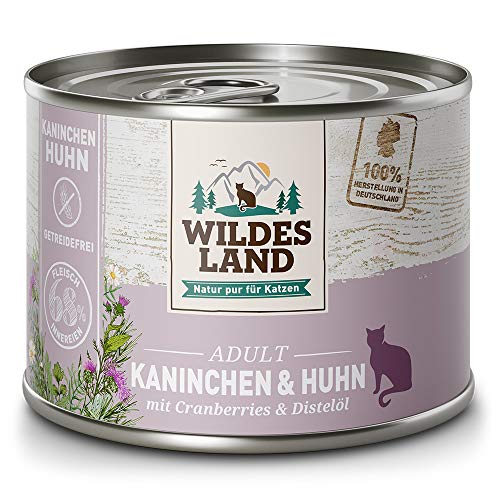 Wildes Land - Nassfutter für Katzen - Nr. 4 Kaninchen Huhn - 6 x 400 g - Getreidefrei - Extra viel Fleisch - Beste Akzeptanz und Verträglichkeit
