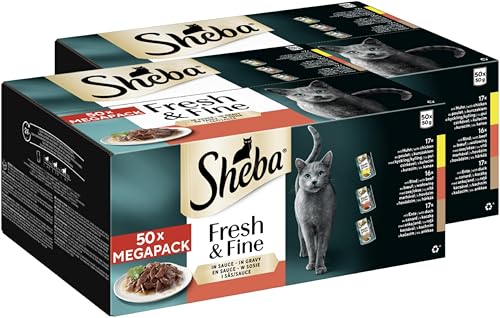 SHEBA Portionsbeutel Multipack Fresh Fine in Sauce mit Rind mit Huhn mit Ente 2 x 50 x 50g