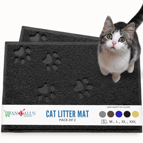 Andalus Kleine Matte 2 Stück   Wasserdicht Rutschfest Leicht zu Reinigen Katzentoilette Matte für Extra Effiziente Haustierstreu Fangen Schwarz 40 X 29 8