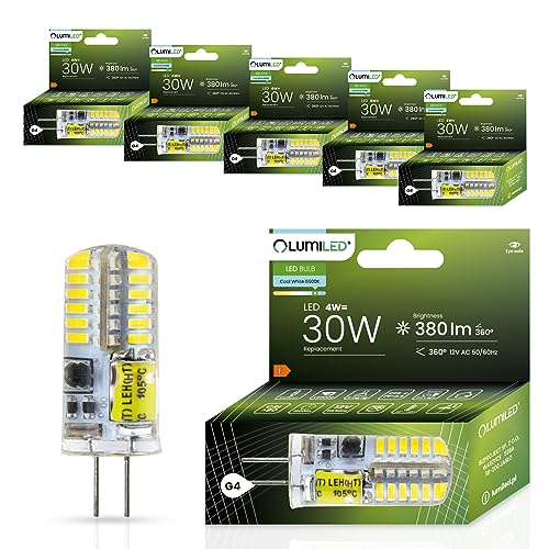 Lumiled LED Lampen G4 6er Set Leuchtmittel 4W ersetzt 30W Glühlampe 6500K Kaltweiß 380lm 360 Lichtwinkel 12V AC DC Mini Glühbirnen kleine Birne Energiesparende kein Flackern SMD