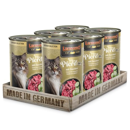 LEONARDO Nassfutter Superior Selection Pferd mit Zucchini 6x400g Dose für ausgewachsene Katzen getreidefrei ohne Zucker Made in Germany
