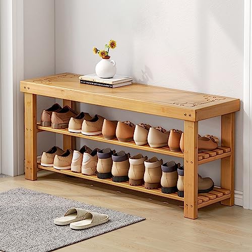 ZYFAB Bambus Schuhregalbank 3 stöckig für den Holz Schuhschrank Organizer für Schlafzimmer und B 80CM