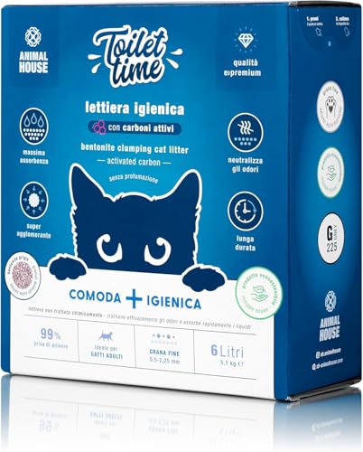 Animal House Toilet Time 6L Bentonit-Katzenstreu mit Aktivkohle antistatisch und sicher extrem saugfähig klumpend geruchsbindend 5 1 kg Aktivkohle 6L