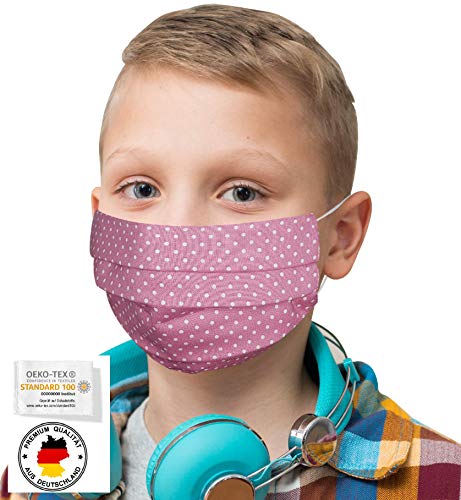 Mundschutz KINDER Mundschutz Maske Mundschutz mit Motiv gepunktet Masken Mundschutz waschbar Stoffmasken Mundschutz ROSA