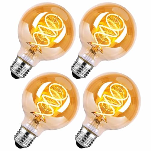 Roomrite Edison Vintage Glühbirne E27 E27 LED Vintage 4W G80 2700K Warmweiss Retro Glühbirne LED Filament Lampe für Retro Beleuchtung im Wohnzimmer Schlafzimmer Esszimmer - Bernstein 4 Stück