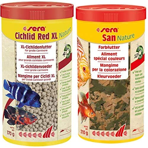 sera Bundle Malawi Tanganjika Futter Set XL bestehend aus Cichlid Red XL 1 Ltr. mit 4% Krill Haematococcus-Algen San 1 Ltr. mit 10% Krill für fleischfressende Carnivore Cichliden
